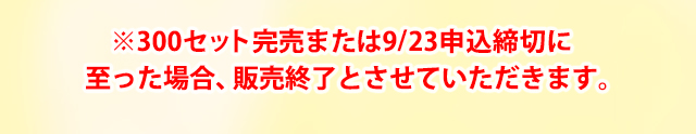 ※300セット完売または9/23申込締切に至った場合、販売終了とさせていただきます。